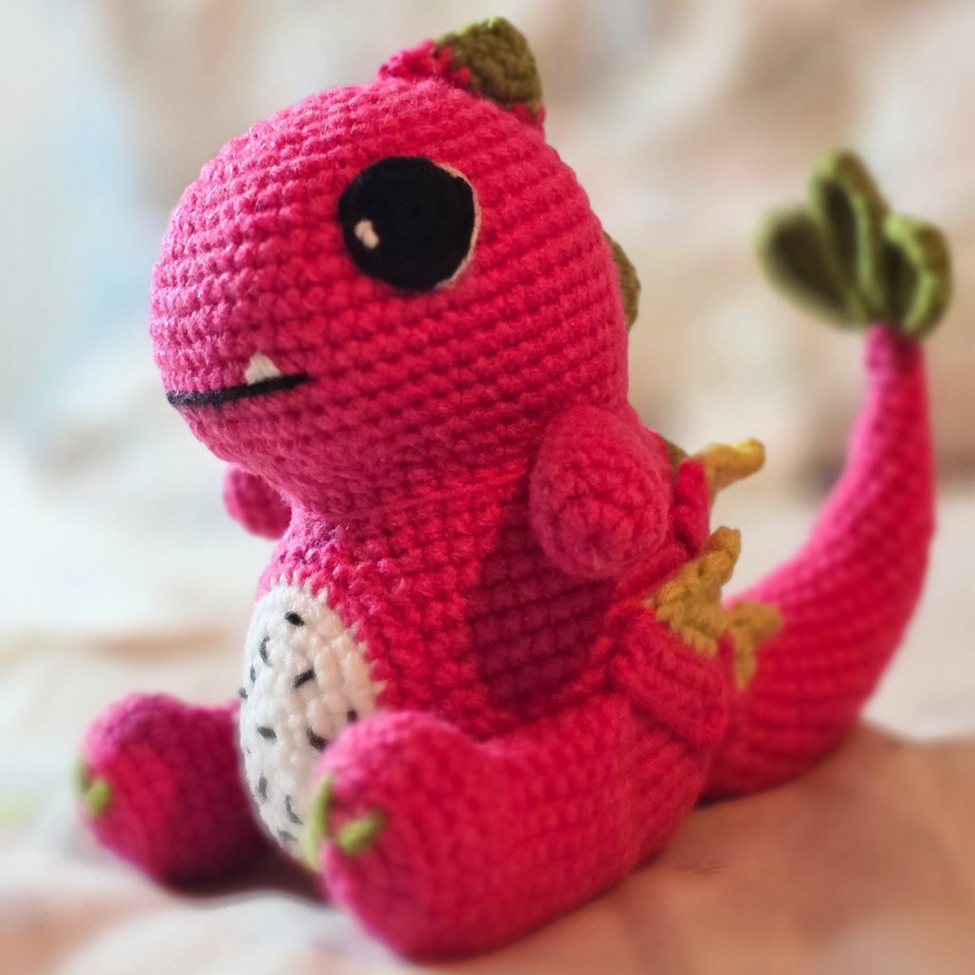Dragonfruit Dragon, a pink crochet dragon